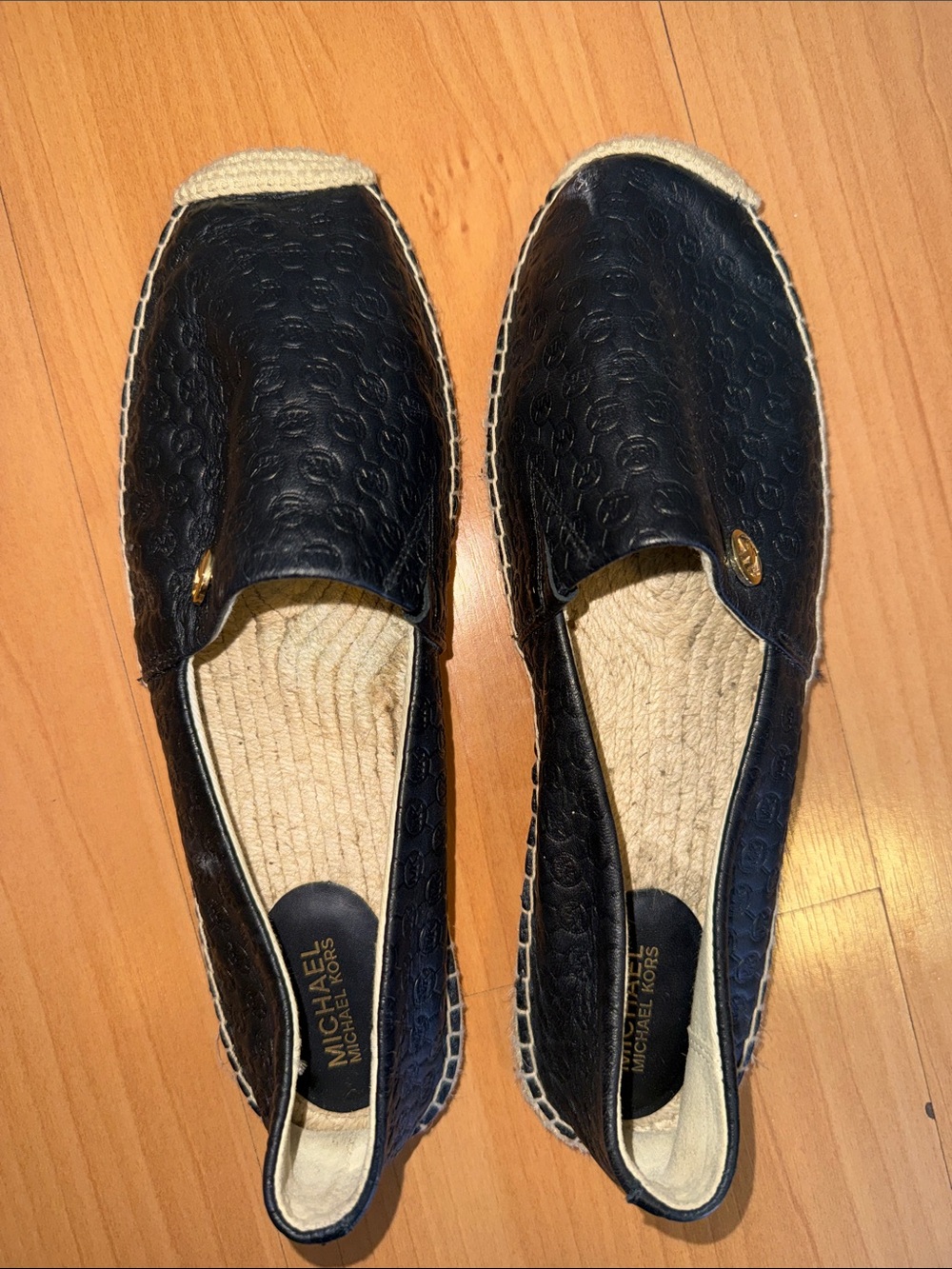Michael Kors Black Leather-Textured Espadrille Slip-Ons